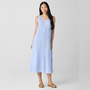 ▪️NEW! Eileen Fisher Crushed Silk V Neck Midi Dress in Bellflower Blue XXS